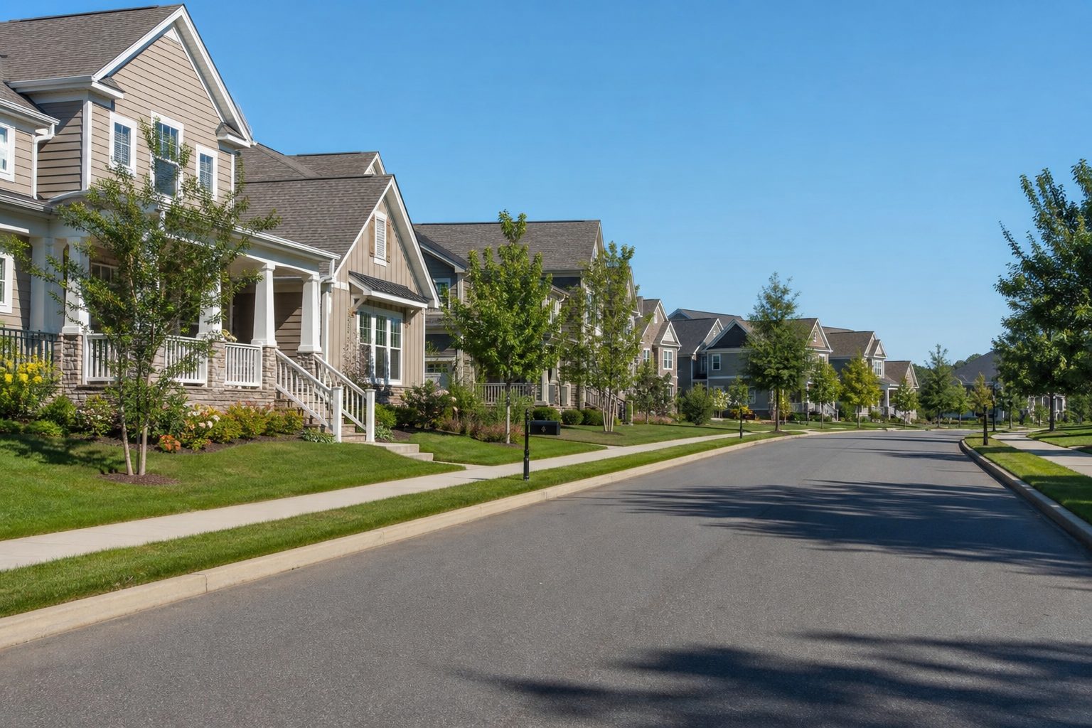 AI-generated concept image of a suburban neighborhood street in Cary, North Carolina