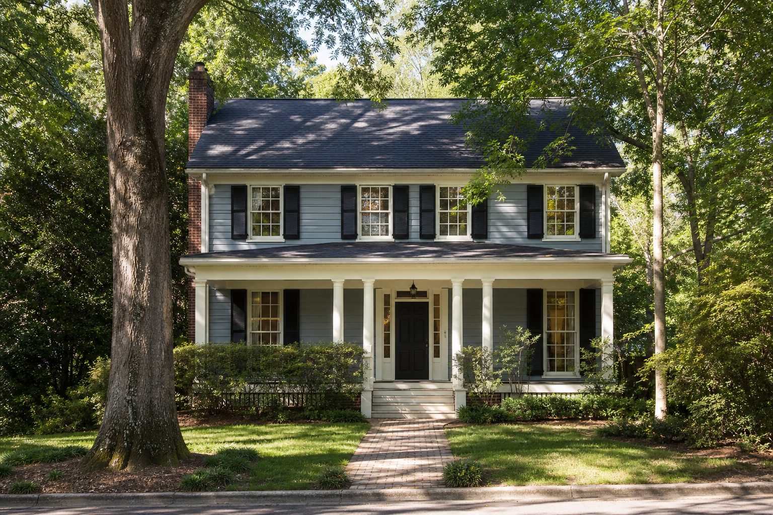 AI-generated concept image of a golden-hour tree-lined neighborhood street in the Raleigh, North Carolina Triangle area
